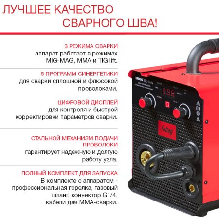 Полуавтомат сварочный FUBAG IRMIG 200 SYN с горелкой 250 А 3 м в комплекте в Орле фото